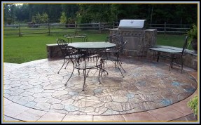 Stamped Concrete Random Stone Patio with Grill