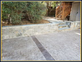 Stamped Ashler Patio with Walls and Firepit