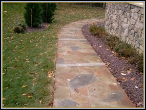 Stamped Concrete Flagstone Walkway with Acid Stain