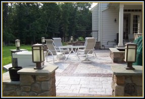 Stamped Ashler Slate Patio with Borders and Stone Walls