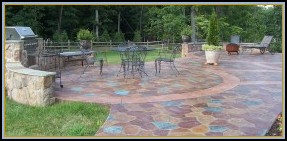 Stamped Random Stone Patio with Built-in Grill