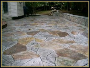 Stamped Flagstone with Acid Staining and Seating Wall